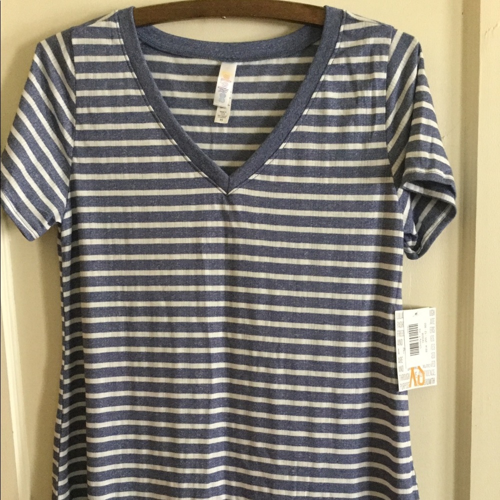 LuLaRoe XS Christy Tee Blue and White Stripe